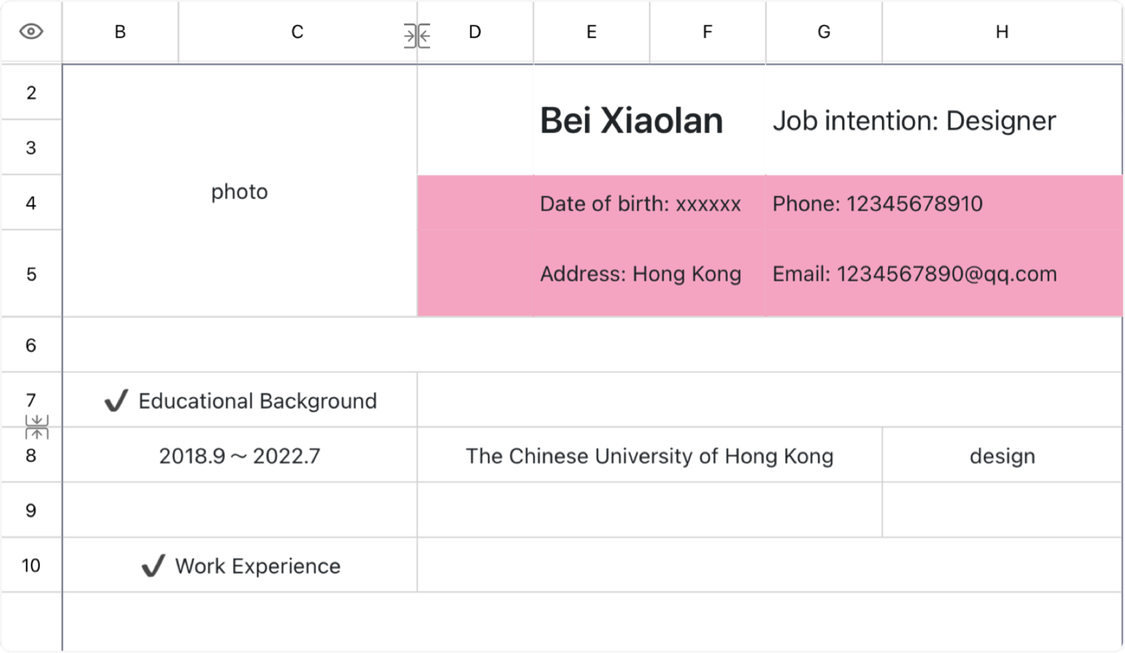 Pink job resume